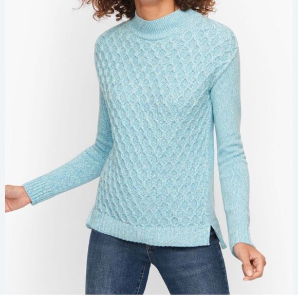 Talbots Honeycomb High Low Mock Neck Sweater blue green size 1x - Picture 1 of 11